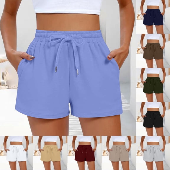 Sexlip Women's Drawstring Waist Casual Sports Shorts Pocket Detail Lightweight Fabric Relaxed Silhouette Vacation Daily Use White XL