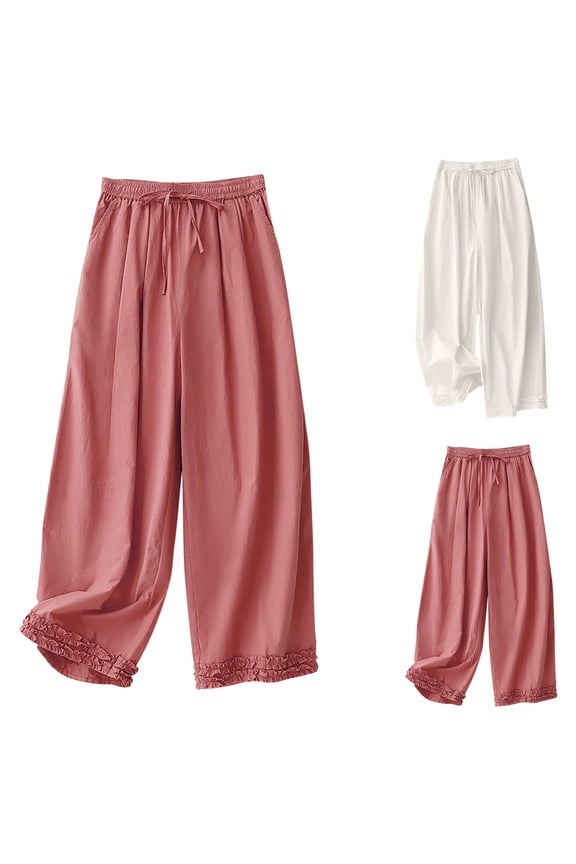 Women's Drawstring Waist Silky Casual Pants Lightweight Material Relaxed Cut Home Comfort Wear Pink L