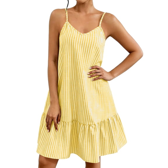 Sexlip Women's Dress Summer Season Short Sleeved V-Neckline Soft Fabric Solid Hue Easy To Wear Maxi Length Comfortable Casual Wear Yellow L