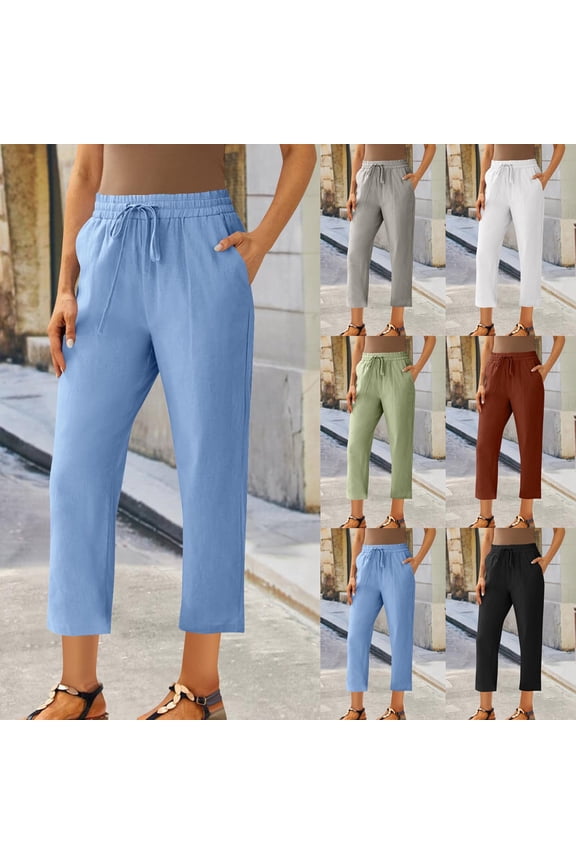 Women's Elastic Waist Cropped Wide Leg Pants Soft Fabric Stylish Design Street Daily Casual Wear Black L