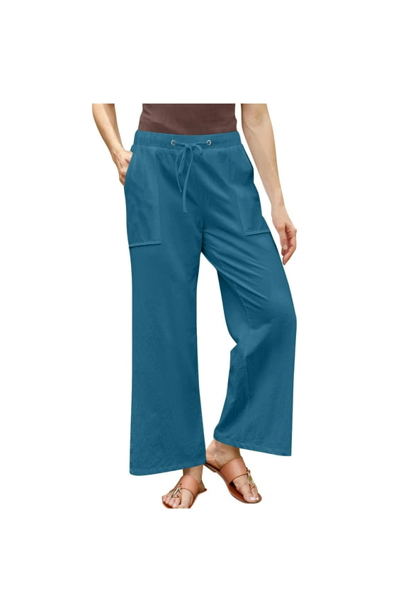 Women's Elastic Waist Drape Wide Leg Pants Comfortable Fabric Stylish Design Park Daily Hangout Outfit Blue M