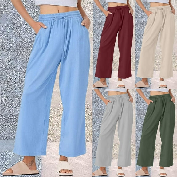 Sexlip Women's Elastic Waist Drape Wide Leg Pants Comfortable Fabric Versatile Design Travel Weekend Use Green L