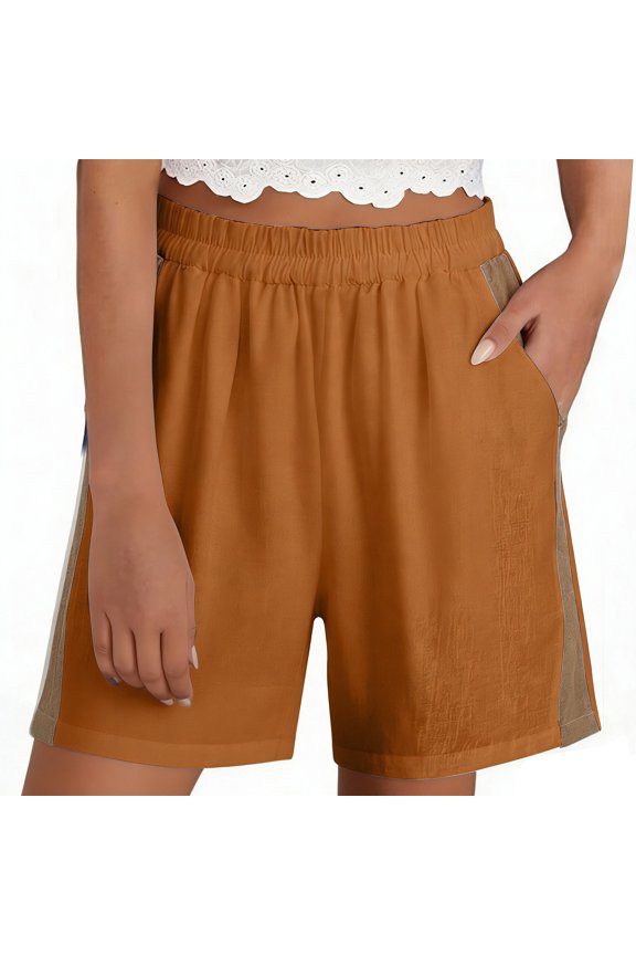 Women's Elastic Waist Scallop Hem Shorts Soft Casual Summer Bottoms with Side Pockets Orange M