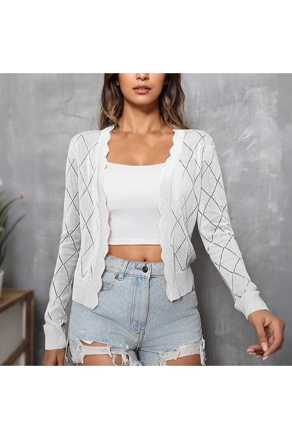 Women's Fall casual Cropped Cardigan Trendy Cute Bolero Shrug Chunky Knit Cardigan Sweater White S