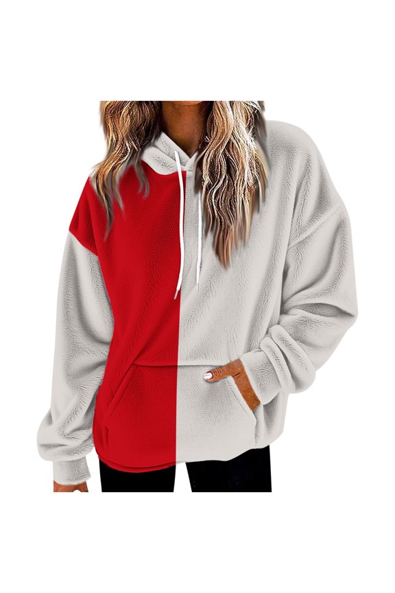 Women's Fashionable Loose Casual Long Sleeved Sweatshirt Hooded Pocket Hoodie Solid Color Top Gray XL
