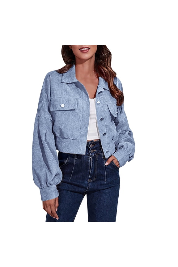 Women's Faux Suede Cropped Jacket Casual Lightweight Fall Fashion 2025 Winter Coats Outerwear Trendy Clothes Blue S