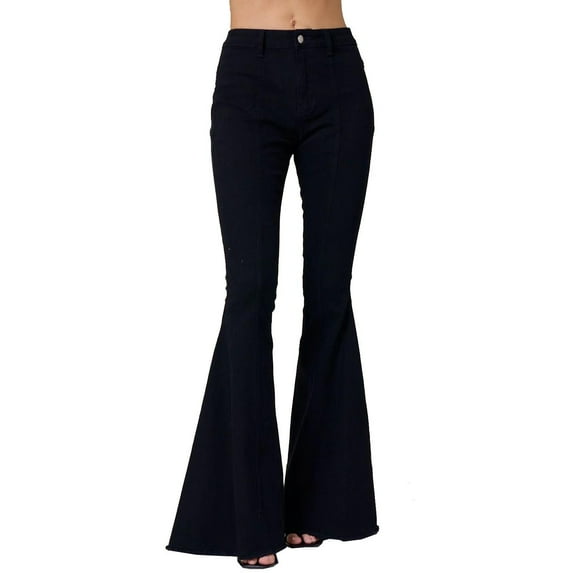 Sexlip Women's Flare Bell Bottom High Waist Jeans Vintage Star Patch Stretchy Denim Pants Wide Leg Bootcut Jeans Trousers Black S
