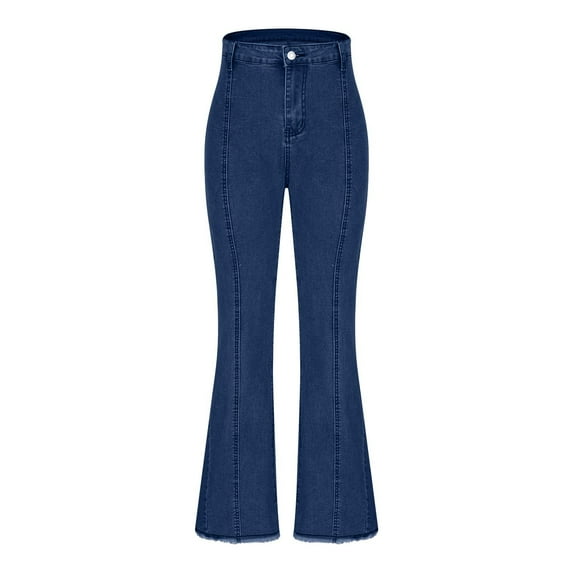 Sexlip Women's Flare Bell Bottom High Waist Jeans Vintage Star Patch Stretchy Denim Pants Wide Leg Bootcut Jeans Trousers Blue XL