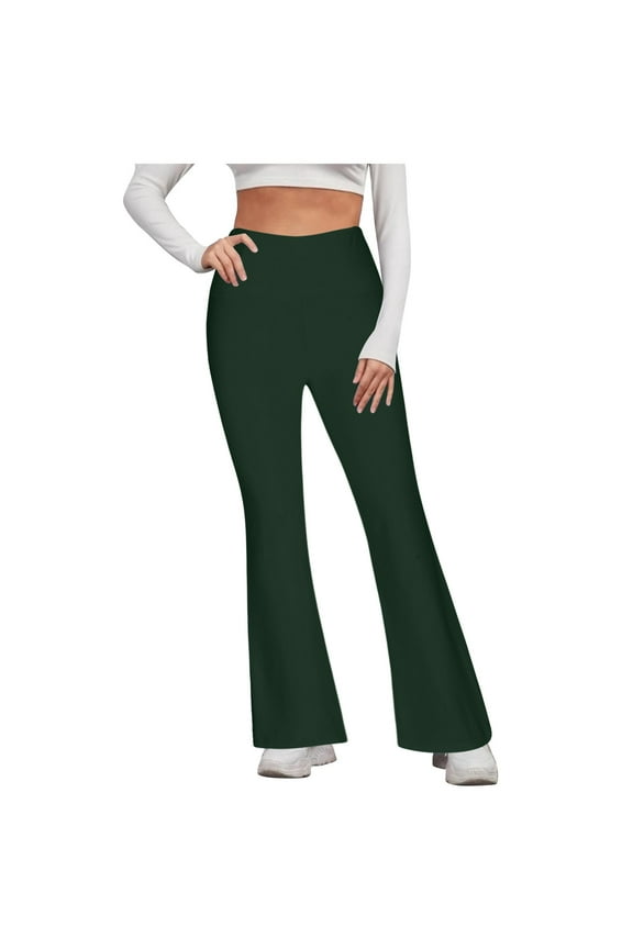Women's Flare Yoga Pants V Waist Flared Leggings High Waisted Bootcut Workout Pants Tummy Control Green M