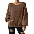 thumbnail image 1 of Sexlip Women's Fuzzy Fleece Pullover Sweaters,Long Sleeve Thermal Fuzzy Sweater Winter Clothes with Pocket,Fall Y2k Outfits Brown S, 1 of 9