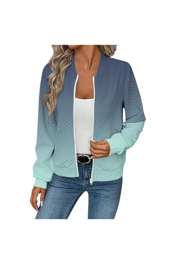 Women's Gradient Trendy Jackets Crew Neck Zip Up Sweatshirt Coats Long Sleeve Slim Fit Active Workout Outerwear Green XXL