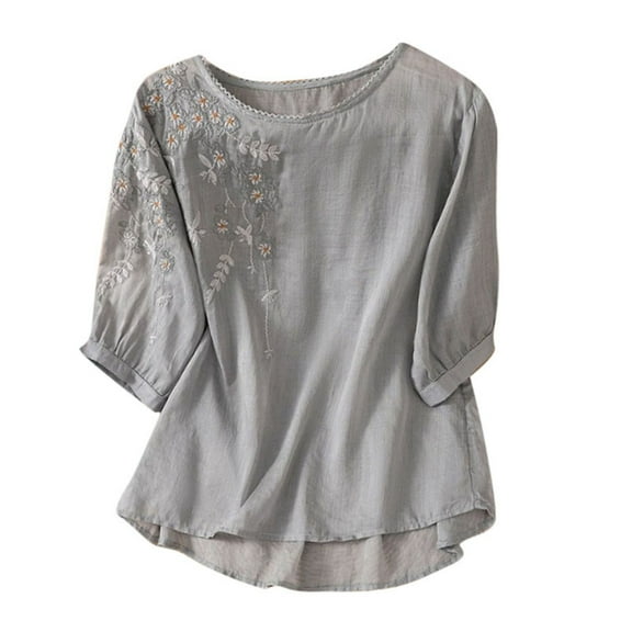 Sexlip Women's Half Sleeve T-Shirt Lace Detail Round Neck Lightweight Summer Daily Blouse Gray M