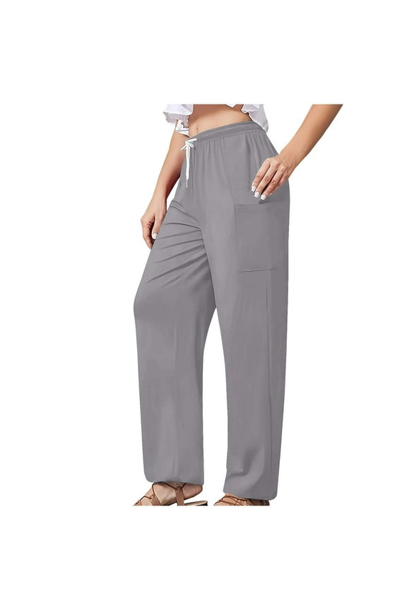 Women's Harem Pants, Hippie Palazzo Pants Boho Joggers Yoga Clothes with Pockets Gray M