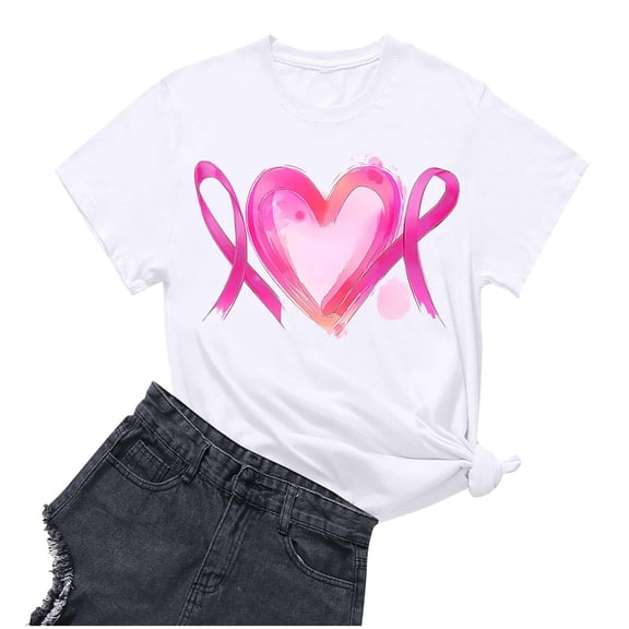 Sexlip Women's Heart Ribbon Print Short Sleeve T Shirt Stylish Design Soft Fabric Daily Casual Wear White XXXL