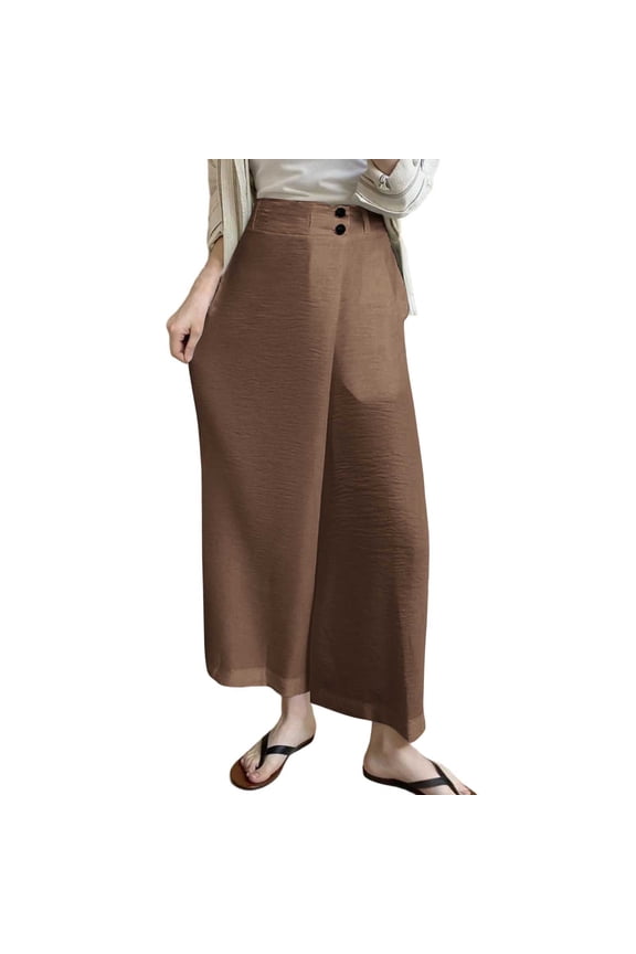 Women's High Waisted Asymmetrical Slit Pants Stylish Design Soft Fabric Relaxed Cut Street Daily Casual Wear Brown M