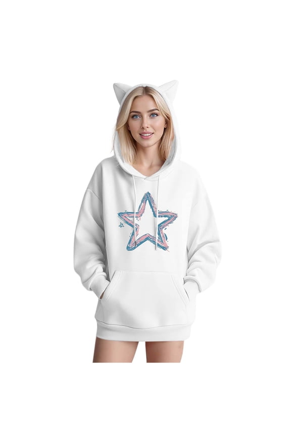 Women's Hooded Sweatshirt Casual Loose Long Sleeve Stylish Comfortable Soft Fabric Perfect for Daily School Party Streetwear Fashion White XXL