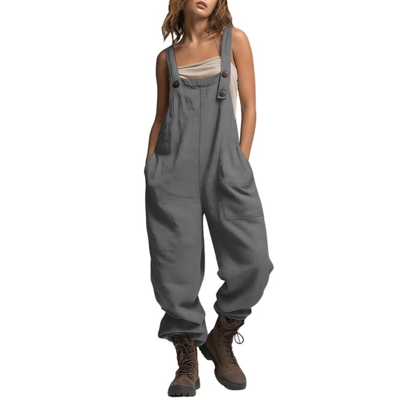 Sexlip Women's Jumpsuit All Season solid color with pockets athletic high quality trendy and fashionable design Gray XL