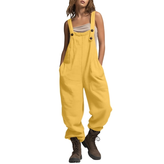 Sexlip Women's Jumpsuit All Season solid color with pockets athletic high quality trendy and fashionable design Yellow L