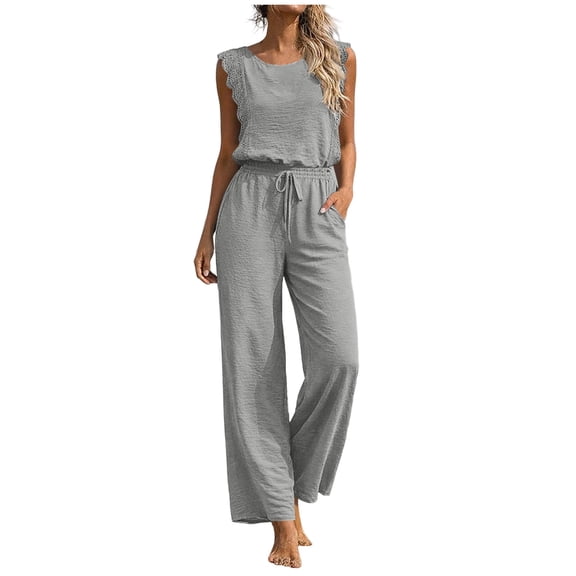 Sexlip Women's Jumpsuit All Season wide leg drawstring waist with pockets suitable for all occasions stretchy and flexible fit Gray XL