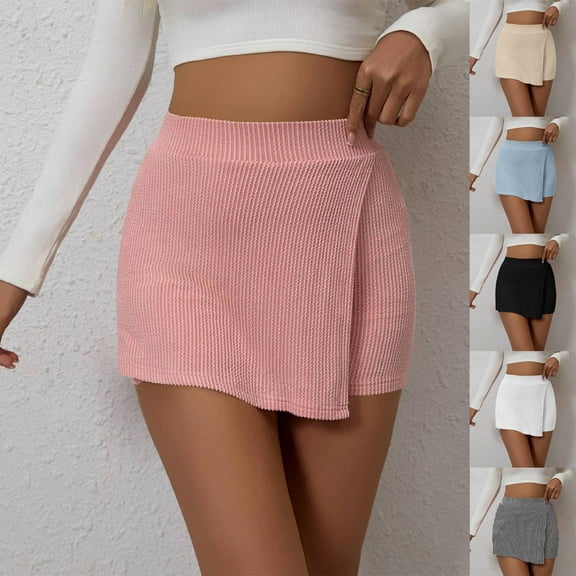 Sexlip Women's Knit Skort Shorts High Waist Elastic Waist Soft Fabric Daily Street Casual Wear Beige L