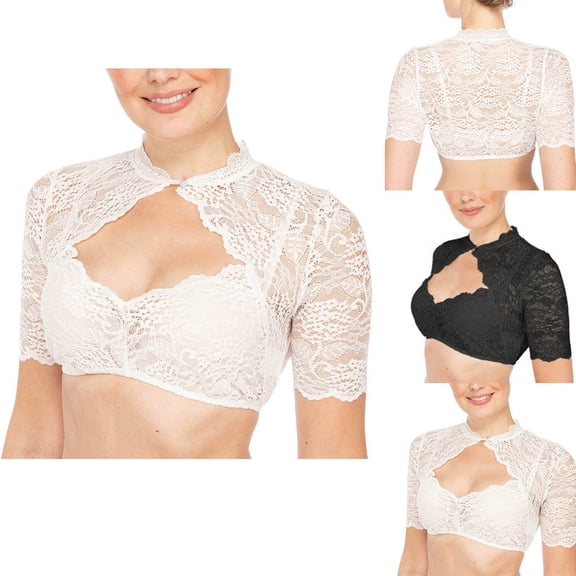 Sexlip Women's Lace Stand Collar Cropped Top Stylish Design Soft Material Daily Casual Wear Black L