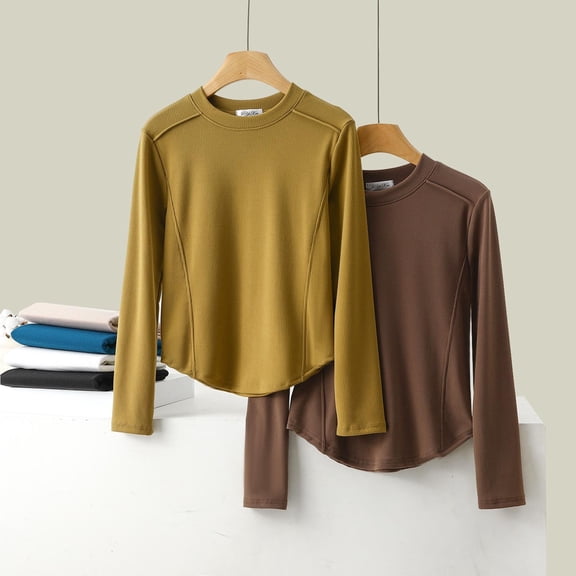 Sexlip Women's Long Sleeved Round Neck T-Shirt, Soft Daily Cotton T-Shirt, Autumn and Winter Casual and Comfortable Basic top Black L