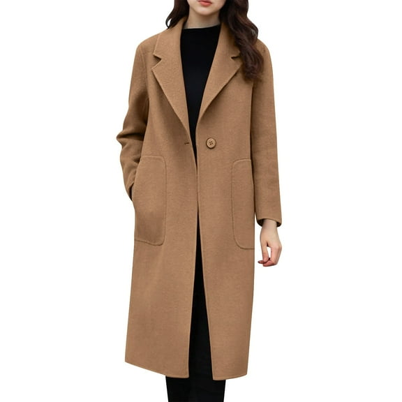 Sexlip Women's Long Wool Coat, Double-Breasted Peacoat, Notch Lapel, Casual Classic Fall Winter Overcoat Yellow M