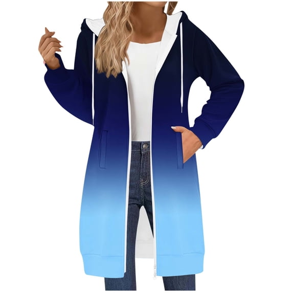 Sexlip Women's Long Zip Up Hoodies Long Sleeve Print Tunic Sweatshirts Oversized Fleece 2025 Fall Jacket Coat with Pocket Blue XXL