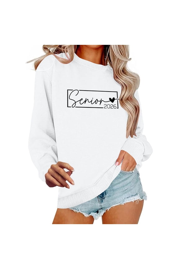Women's Long-sleeved Pullover Casual Sweatshirt Printed Soft Comfortable Fashionable Cute Perfect for Daily Wear Travel Home Work School White S