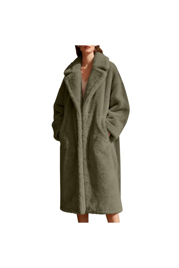 Women's Luxury Faux Fur Long Lapel Coat Teddy Fuzzy Fleece Open Front Overcoats Plus Size for Holiday Party Dating Green XL