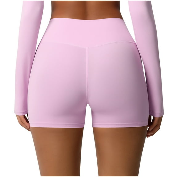 Sexlip Women's Matching Set Compression Shorts High Waist Stretch Fabric Slim Silhouette Gym Workout Active Wear Pink S