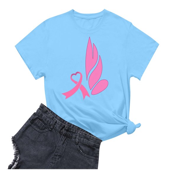 Sexlip Women's Minimalist Ribbon Print Short Sleeve T Shirt Comfortable Design Lightweight Material Daily Casual Wear Blue M