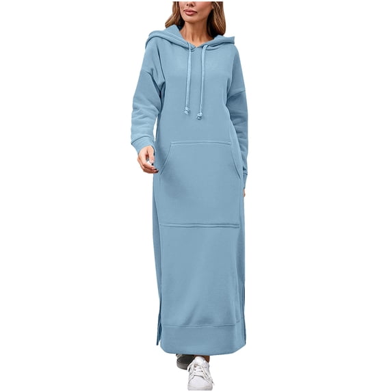 Sexlip Women's Nightgown Comfy Sleepshirts Casual Loose Nightshirt Long Sleeve Round Neck Sleepwear Pajama Dress with Padded Blue XXL