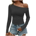 thumbnail image 1 of Sexlip Women's Off Shoulder Tops Casual Long Sleeve Basic Tee Shirts Fall Trendy Going Out Ruched Tight Fitted Y2K Blouse Gray XL, 1 of 4