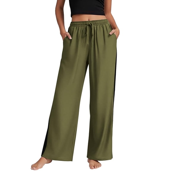 Sexlip Women's Pants All Season loose fit relaxed fit drawstring waist solid color with pockets casual for daily wear Green S