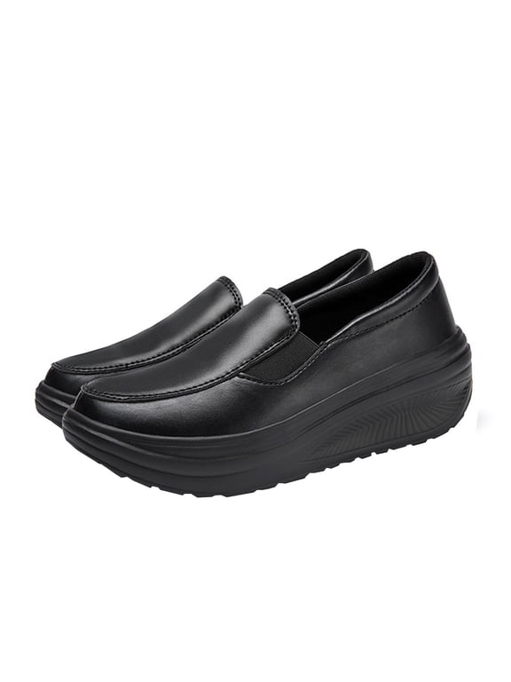 Women's Platform Wedge Casual Moccasins Arch Support Slip On Healthcare Work Leather Nurse Shoes Black 38