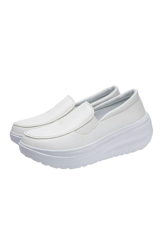 Women's Platform Wedge Casual Moccasins Arch Support Slip On Healthcare Work Leather Nurse Shoes White 38