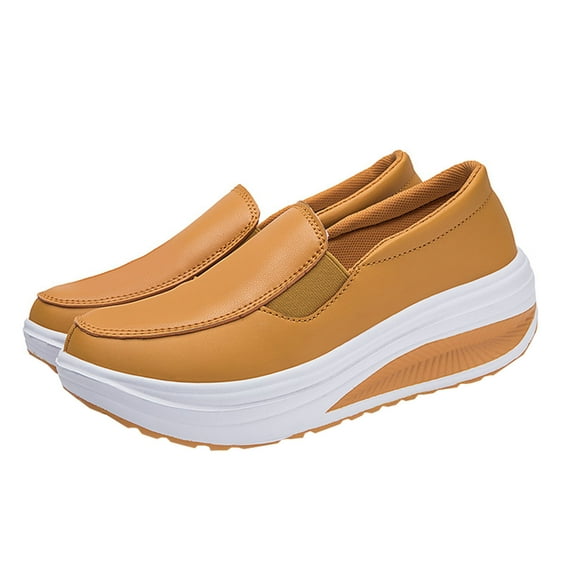 Sexlip Women's Platform Wedge Casual Moccasins Arch Support Slip On Healthcare Work Leather Nurse Shoes Yellow 41