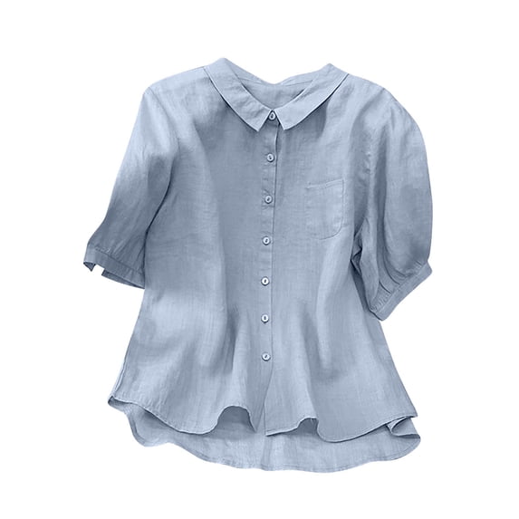 Sexlip Women's Pleated Shirt Summer Casual Loose Versatile Top French Style Shirt Blue M