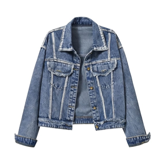 Sexlip Women's Plus Size Jean Jacket Stitching Button Front Washed Western Outfit Trendy Fashion Denim Jacket Blue XXL