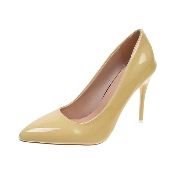 Sexlip Women's Pointed Toe High Heels Patent Leather Pumps Dress Shoes Office Shoes Fashion Oversized Shoes Khaki 42
