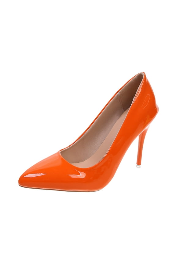 Women's Pointed Toe High Heels Patent Leather Pumps Dress Shoes Office Shoes Fashion Oversized Shoes Orange 44