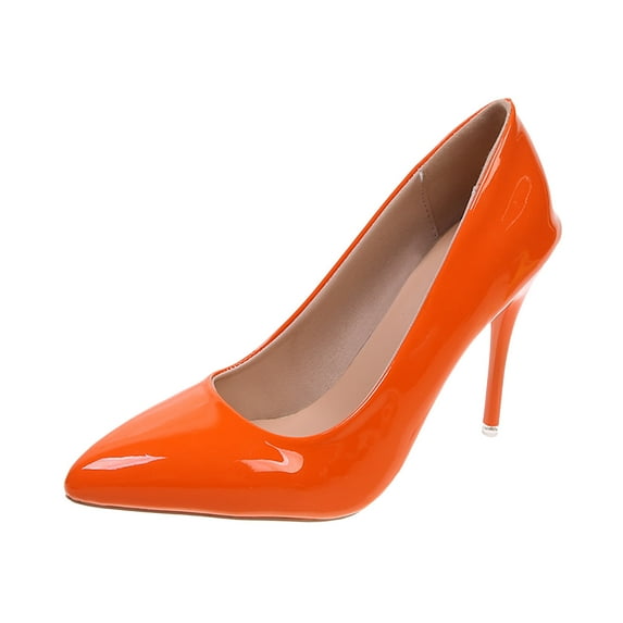 Sexlip Women's Pointed Toe High Heels Patent Leather Pumps Dress Shoes Office Shoes Fashion Oversized Shoes Orange 45