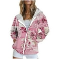 thumbnail image 1 of Sexlip Women's Printed Long Sleeve Fashion And Leisure Pocket Hooded Sweatshirt Top Pink XL, 1 of 6