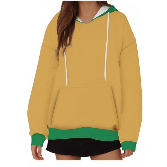Sexlip Women's Printed Long Sleeve Hoodie Casual Top Loose Fitting Round Neck Stylish Comfortable Lightweight Great for Daily Wear Party Dance Performance Yellow XL