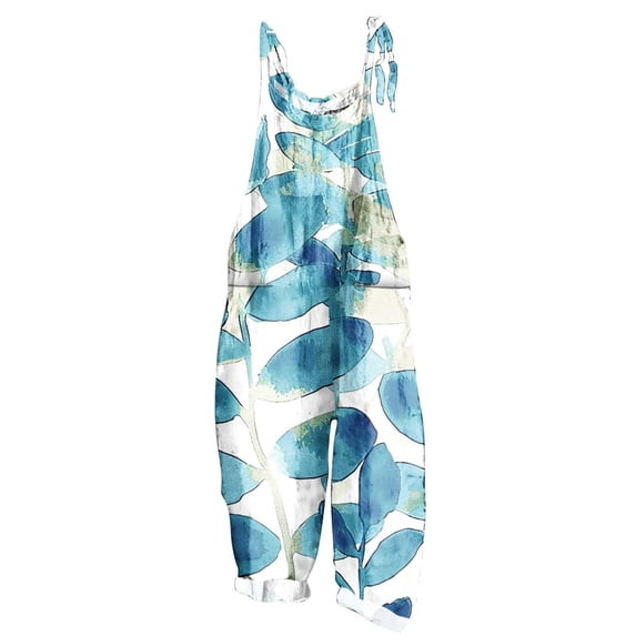 Sexlip Women's Printed Overalls Wide Leg Pants Adjustable Straps Relaxed Cut Soft Fabric Vacation Street Wear Blue XL