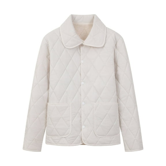 Sexlip Women's Quilted Barn Jackets Fleece Lined Puffer Coats Casual Fashion Jacket Lightweight Button Warm Winter Outerwear White XXL