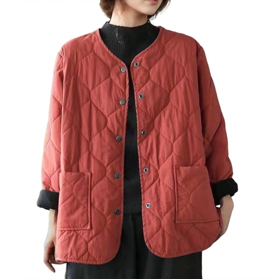 Sexlip Women's Quilted Jacket Lightweight and Padded Trendy Coat Button Down Jacket with Pockets Red XXXXL