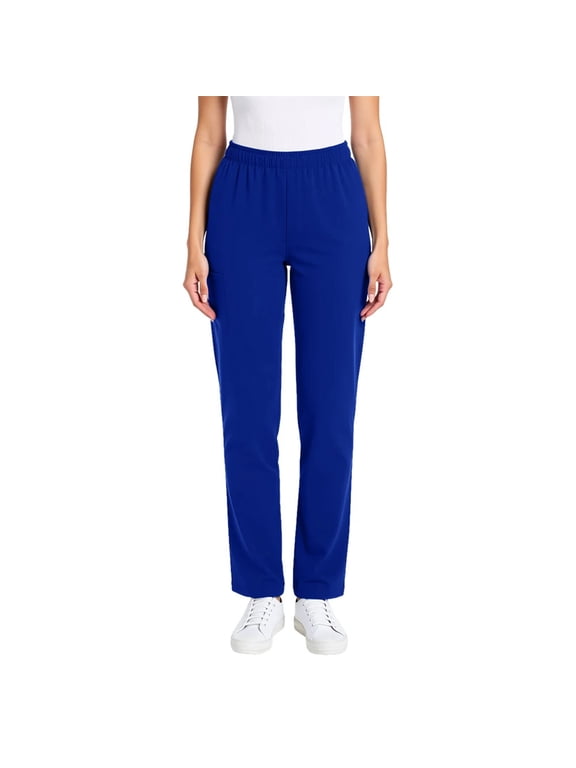 Women's Relaxed Fit Sport Knit High Rise Pants - Soft Cotton Pull-On with Elastic Waist Blue M