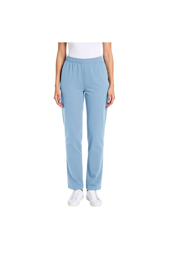 Women's Relaxed Fit Sport Knit High Rise Pants - Soft Cotton Pull-On with Elastic Waist Blue XL